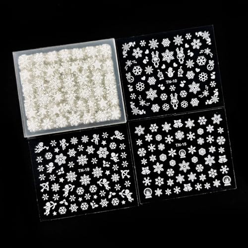 30 Sheets Christmas Nail Stickers - Snowflake Nail Stickers - Self Adhesive Snowflake Stickers - White Christmas Nails Art Stickers with Reindeer Snowman Xmax Hat Bell Design for Women DIY Gift - Image 2