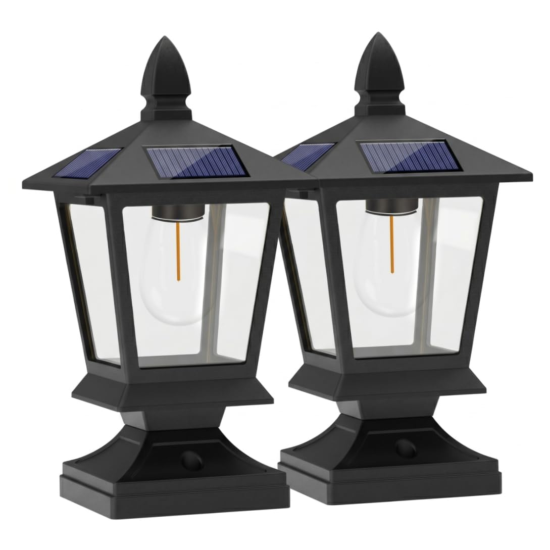 PithCogent Post Lights, 2PCS Solar Post Lights Outdoor, Energy Efficient Waterproof Lamp for Garden, Yard, Landscape, Fits 4x4 to 6x6 Inch Pillars