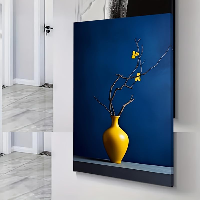 Tableau moderne vase jaune pour décoration murale salon et bureau contemporain 60x80 cm