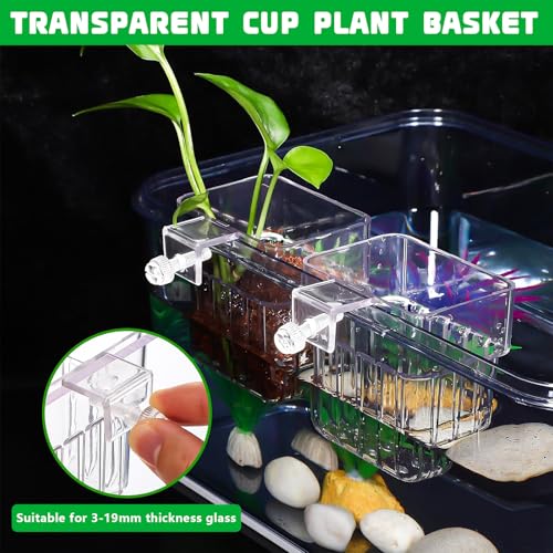 XTUDOU® 4 Stück Aquarium Pflanzenhalter, Transparent mit LöChern Pflanzkorb Aquarium, Hängend Pflanztopf Aquarium für Fisch Tank Aquaponic Pflanzenkultur und Aquascape Dekorationen