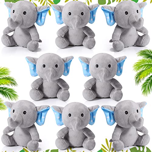 Image of HyDren 8 Pcs Baby Shower Elephant Plush Mini Small Stuffed Animal Toys 4 Inches for Valentine Birthday Gender Reveal Party Charity Donation Gift Supplies Decoration(Blue)