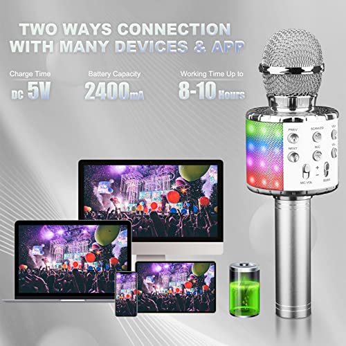 image for BlueFire 4 in 1 Karaoke Wireless Microphone with LED Lights, Portable 