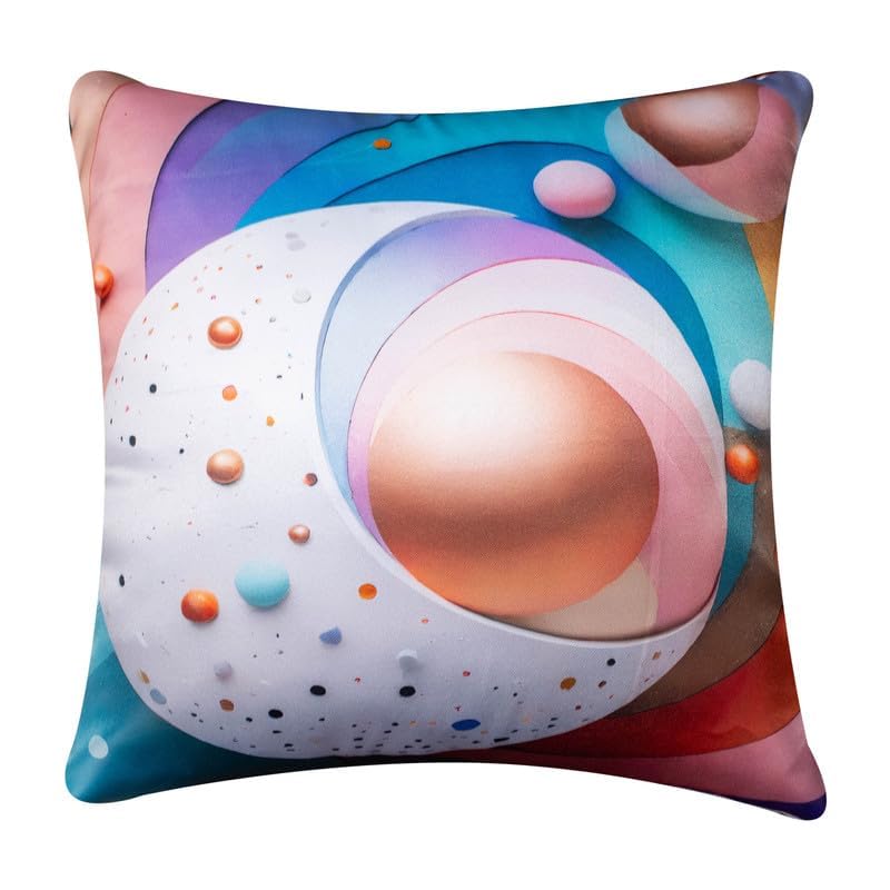 Image of Decorative Satin Sofa Cushion Covers Set of 5, 16 x 16 Inches, Multicolor Floral Printed Pillow Covers for Living Room, Bedroom, Couch & Sofa, Soft Glossy Fabric, Zipper Closure