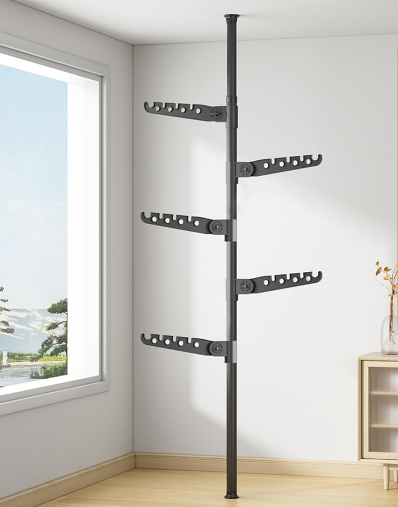 FGXHHS 5-Tier Telescopic Clothes Drying Rack - Adjustable Garment Stand, Floor-to-Ceiling Laundry Storage for Home, Balcony, Office, 110-310cm Tension Rod Hanger