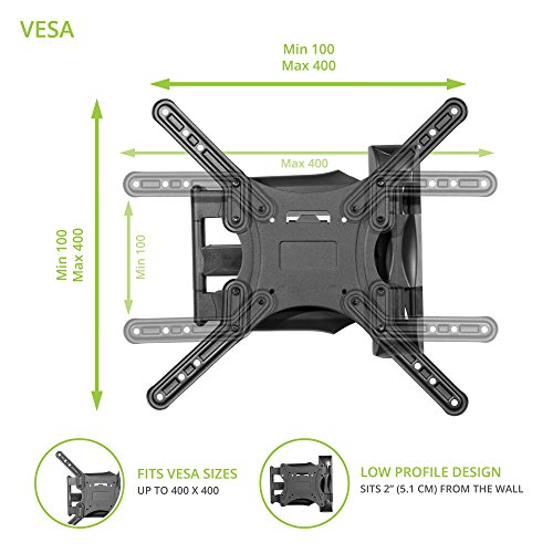 Kanto M300 Full Motion Tv Wall Mount For 26 To 55-In Tvs | Articulating Arm With 19" Of Extension | Easy Tilt Design | 5" Offset | Vesa Compatible Tv Bracket | Heavy-Duty Steel | Black #TOP1