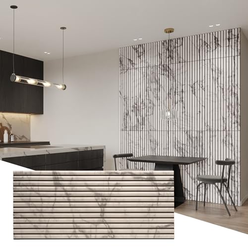 Wall!Supply 3D Wall Panels &ndash; Faux Marble Round Slatted &ndash; Home Decor Wallpaper Alternative for...