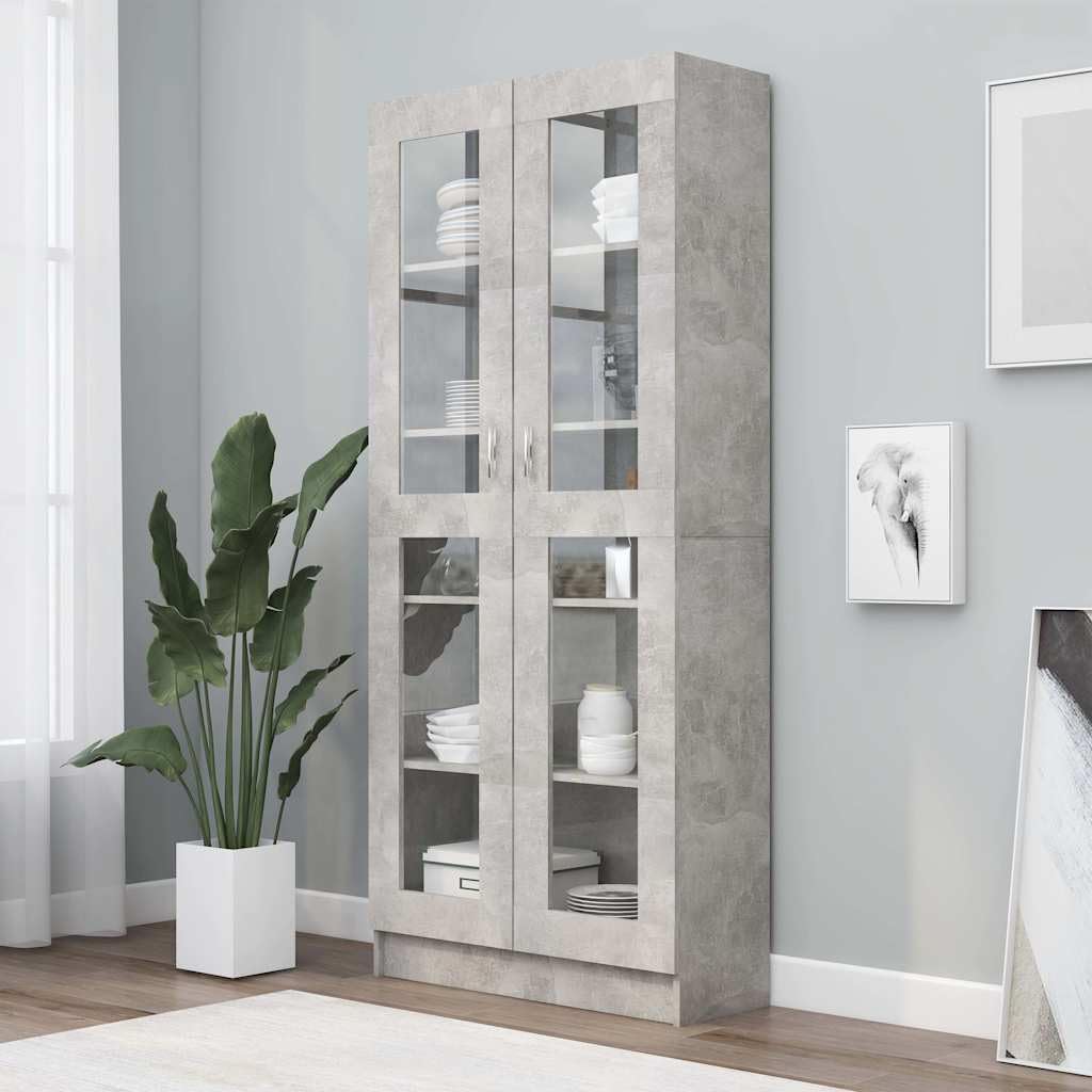 Szafa z witryny, betonowa, szara, 82,5 x 30,5 x 185,5 cm, materiał drewnopochodny z 5 otwartymi półkami, drzwi, miejsce do przechowywania, regał na książki, ścianka działowa, do salonu
