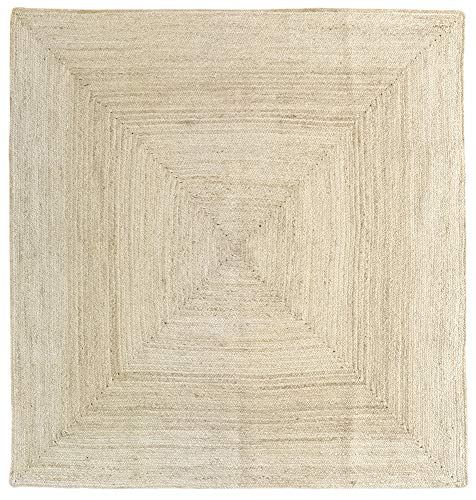 HAMID Alfombra Yute Alhambra Color Semi Blanco - Alfombra 100% Fibra de Yute (200x200cm)
