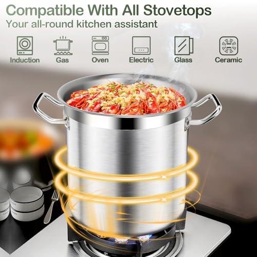 Image of Stock Pot-20QT Stainless Steel Stockpot with Lid, Heavy Duty Tri-Ply Bottom Commercial Grade Large Stock Pot & Stockpots for Boiling Cooking Soup Stew Canning Cooking Pots,Big Stockpot, Deep Cookware