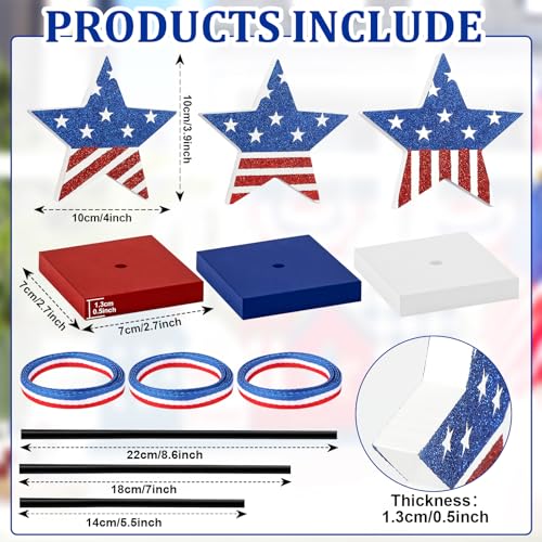 3 PCS 4th of July Table Decorations Wooden Star Set, Rustic Patriotic Decor, Red White and Blue Decorations for Home (Stripe) - Image 5