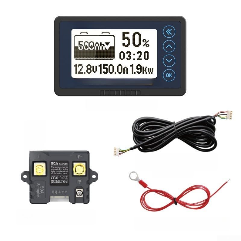 Indicatore del livello della batteria per sistemi di alimentazione camper, batterie 12 V 48 V, precisione 0,5 percentuale, display multi parametro, ampia tensione fino a 750 A, base in