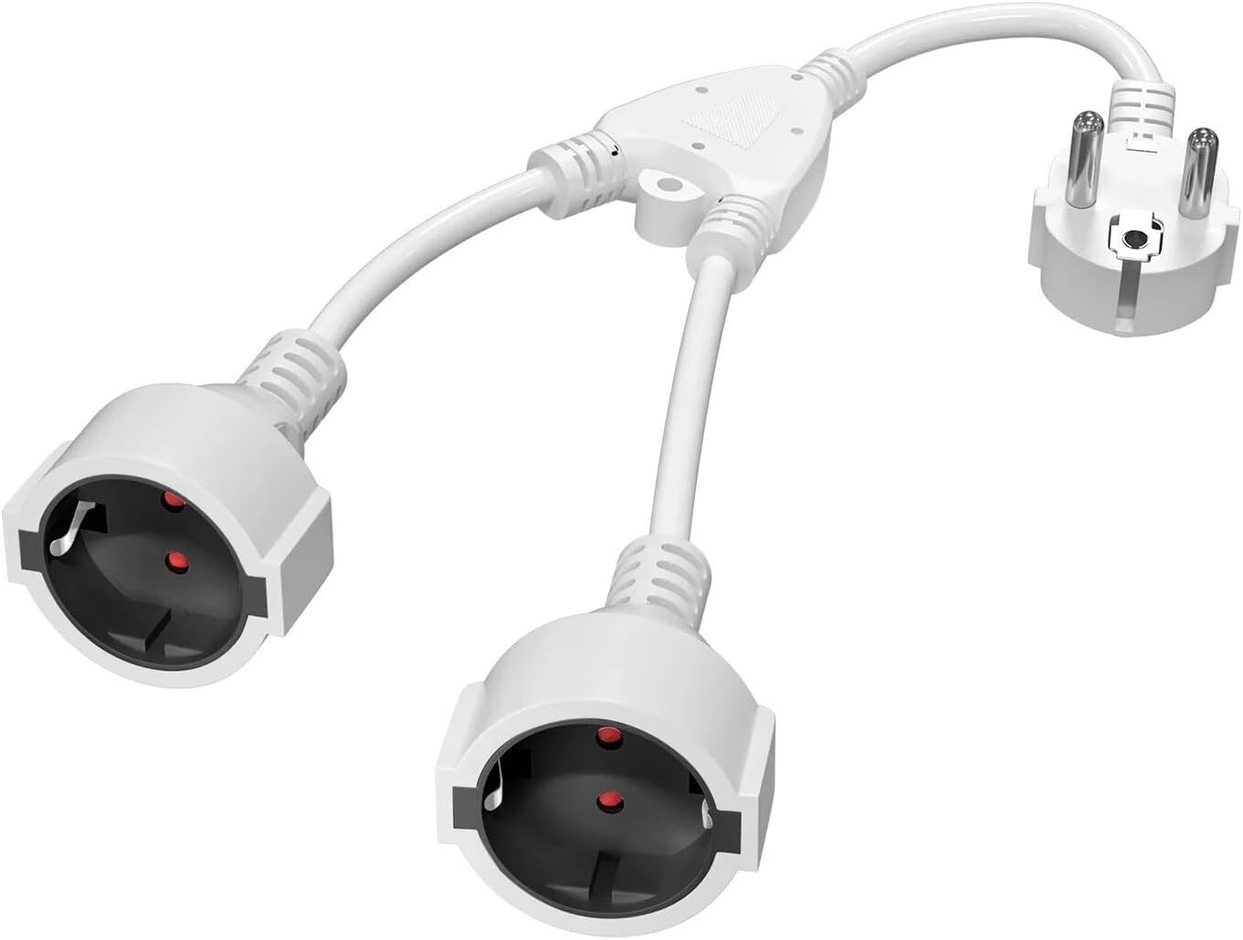 Protective Contact Extension Cord, AC Y Plastic Cable Short Cable with 2 Outlets, Socket IP20 with Dual Plugs for Home, Office(White)