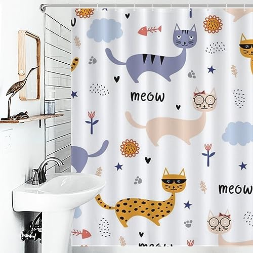 Image of PEKMAR Cat Shower Curtain Waterproof Design and Polyester, Quick-Drying Bathtubs Bathroom Decor Accessories 66x72Inchi168x183cmi‰