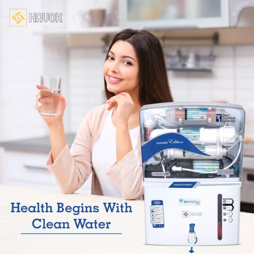 Image of Havok Luxury Edition RO + UV + UF + TDS Controller Water Purifier with Copper + Zinc + Alkaline 3-in-1 Technology | 15 L Storage | Multi-Stage Purification for Home & Kitchen (White)