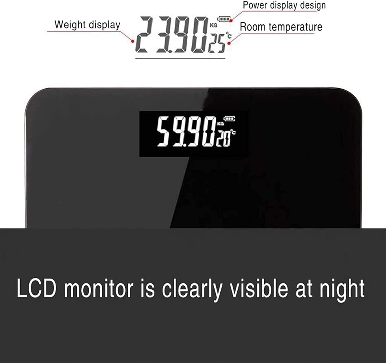 Weight Scale, Precision Digital Body Bathroom Scale with Step-On Technology, 6mm Tempered Glass Easy Read Backlit LCD Display, 400 Pounds, Black