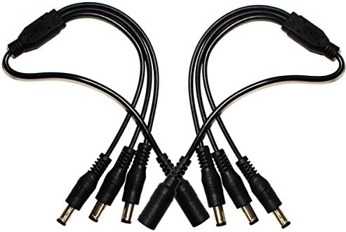 Security-01 2-Pack 1 Female to 3 Male DC Power Output Y Adapter Cord 5.5mm x 2.1mm,1 to 4 Way DC Power Splitter Cable for Security Camera LED Light Strip and More (Black)