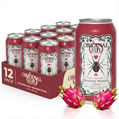 Original Sin Non Alcoholic Cider - Dragon Widow | Sparkling Apple Cider Vinegar Drink with 25% Fruit Juice | Sugar Free Non Alcoholic Drinks- Dragon Fruit Flavour
