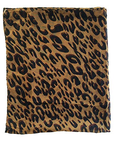 Long Rectangle Sheer Chiffon Black Tan Brown Leopard Cheetah Animal Print Scarf Women's Scarves Hijab Shawl Pashmina Headband Bandana 19" In Wide X 57" In Long #TOP1