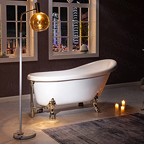 WOODBRIDGE 59' Heavy Duty Acrylic Slipper Clawfoot Bath Tub with Brushed Nickel Feet + Brushed...