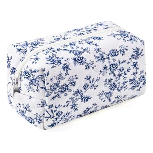 Image of Floral Makeup Bag,Floral Quilted Makeup Bag,Cosmetic Bag,Skincare Product Bag,Fashionable Travel Makeup Pouch,Small Cute Makeup Bag,Puffy Coquette Makeup Bag, Attractive Quilted Makeup Bag