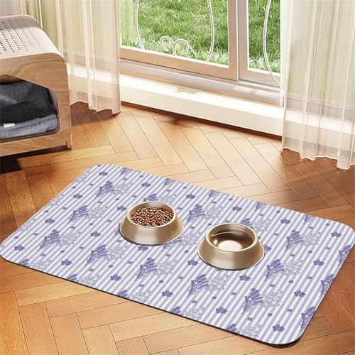 Pevtufa Pet Feeding Mat for Dogs and Cats,Waterproof Absorbent Leather Placemat Non-Slip Easy Clean Pet Food Mat for Floor Protection for Dog and Cat (Bouquet and Lavender Flowers)