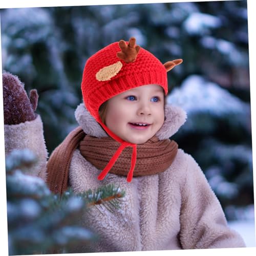 Gorro de invierno para bebé con astas de ciervo tejidas y orejeras para Navidad 5