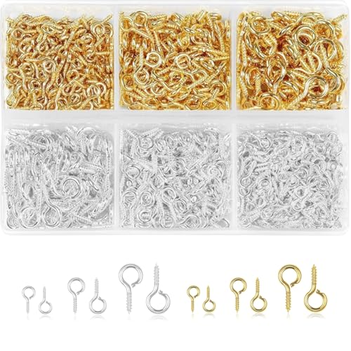 VYNFLICK Screw Eye Pins: Small Eyelet Screws 3 Sizes 800Pcs Gold & Silver Mini Eye Hooks for Jewelry Making DIY Crafts Art Projects