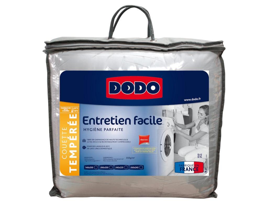 DODO - Couette Tempérée 220x240 cm - Convient 1-​2 Personnes - Tissu 100% Polyester - Garnissage 100% Polyester Dacron 350g/​m2 - Lavable en Machine à 95°C