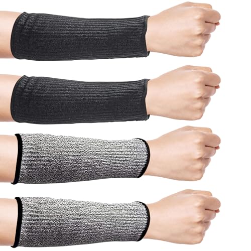 2 pares de protectores para antebrazos, mangas resistentes a cortes, protección para antebrazos, para jardinería, cocina, soldadura, talla (negro, gris)