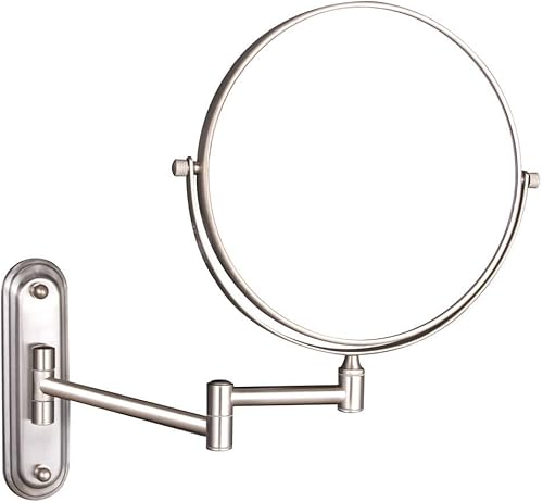 Espejo de maquillaje montado en la pared, níquel de doble cara con aumento de 10X, espejo de tocador de montaje en pared para baño giratorio 360