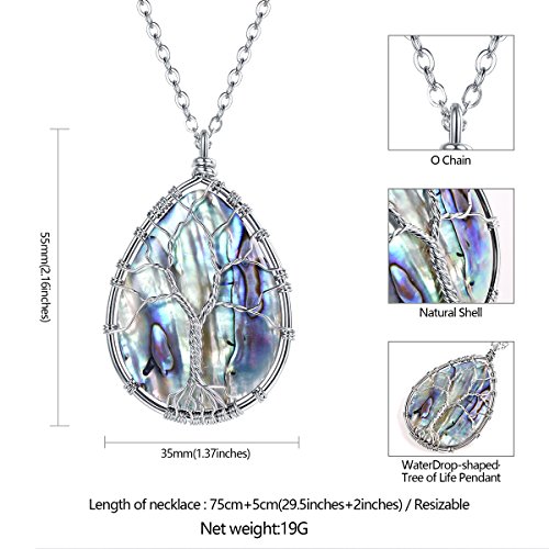 FOCALOOK Stainless Steel Wire Wrapped Tree of Life Abalone Necklaces Handmade Costume Jewelry Long Necklaces for Women (Send Gift Box)3