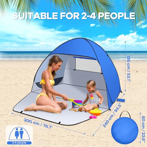 Jsdoin Strandmuschel Pop Up mit UV SchutzPop UpZelt Strandzelt,Koffertauglich Zelt für L (2-3) Personen/XL (3-4) Personen inkd. Wurfzelt Beach Tent für Camping Garten Familien mit Tragetasche – Bild 3