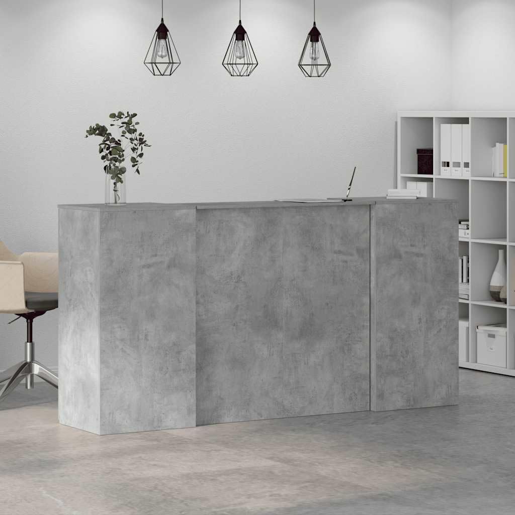 Banco reception, grigio cemento, 200 cm, con bancone integrato e armadietto in legno, ricezione ufficio con spazio di archiviazione e banconi per applicazioni versatili