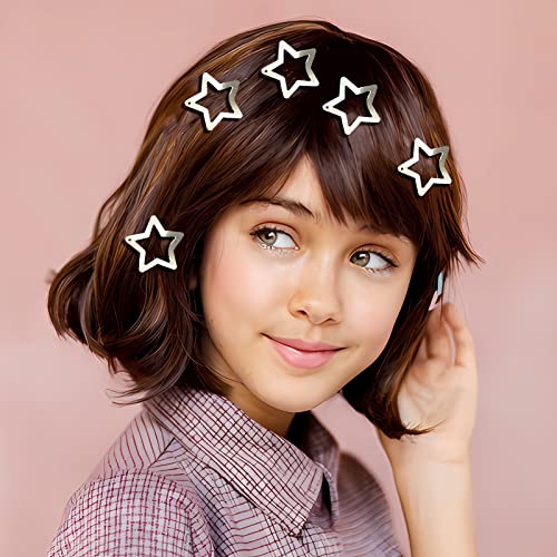 50Pcs Star Snap Hair Clips，Silver Metal Star Hair Barrettes, Non Slip Star Hair Accessories For Girls Women #TOP3