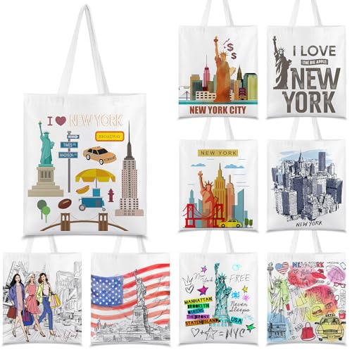 Paterr 9 Pcs City Souvenirs Gifts New York Tote Bag Bulk San Francisco Canva Tote Boston Chicago Souvenirs for Women Travel(New York)