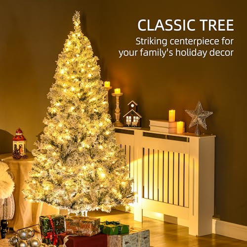 HOMCOM-6ft-Tall-Prelit-Artificial-Christmas-Tree-Holiday-Decor-with-638-Snow-Flocked-Branches-220-Warm-White-LED-Lights-Auto-Open-Green HOMCOM 6ft Tall Prelit Artificial Christmas Tree Holiday Decor with 638 Snow Flocked Branches 220 Warm White LED Lights Auto Open Green