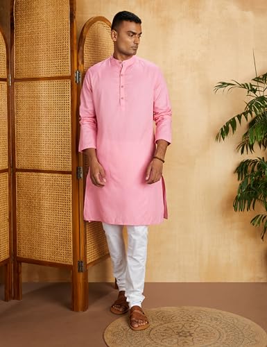 Image of Amazon Brand - Symbol Men Cotton Solid Long Kurta Pyjama Set (2pcs)