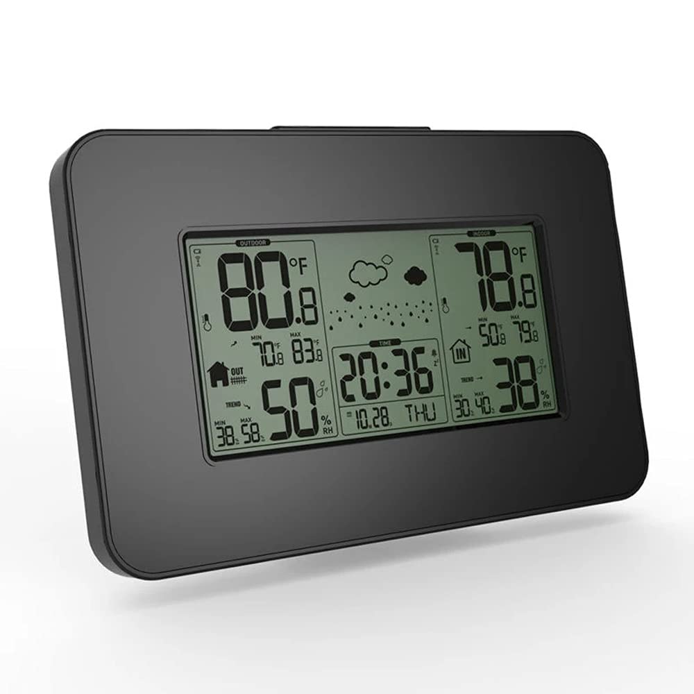 Weather Station Clock Indoor Outdoor Temperature Humidity Display Forecast Alarm Snooze Backlight