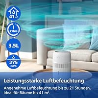 Philips Verdunstungs-Luftbefeuchter Serie 4000, Hygienische Befeuchtung, 99,97% weniger Bakterien, 3,5 L Wassertank, 275 ml/h, Räume bis 41 m², Weiß (HU4209/00) – Ansicht 3