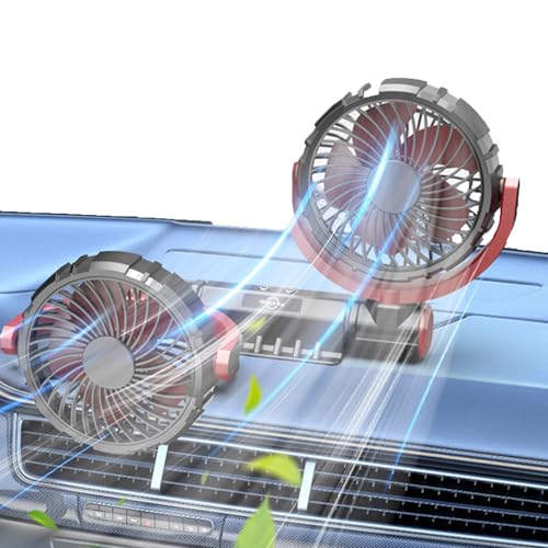 Kustimantu Ventilador de Coche - Ventilador Doble Ajustable Para Automóvil - 3 Velocidades Silencioso USB para Asiento Coche Mascotas Niños Accesorio Viaje