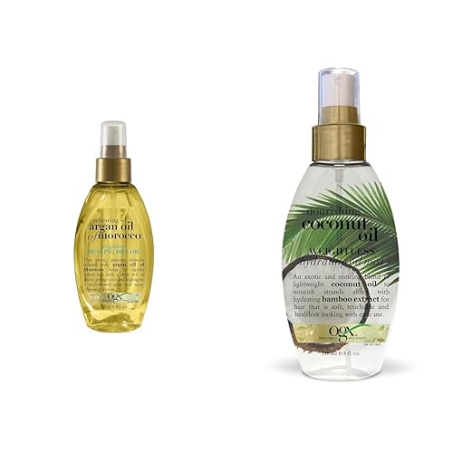 OGX Renewing + Aceite de argán de Marruecos en espray de aceite seco curativo sin peso, ligero para puntas abiertas y nutritivo, aceite de coco,