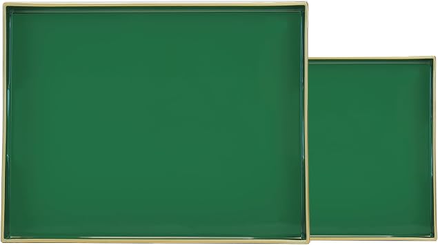 Serving Trays Set of 2, Decorative Plastic Serving Trays with Handles, Party Tray for Food, Coffee Table, Ottoman, Bathroom, and Living Room Emerald Green
