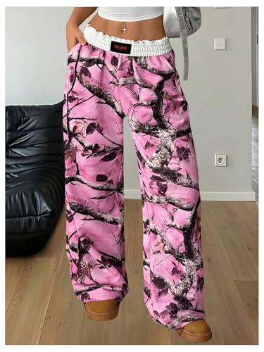 Image of RoseSeek Women's Letter Leopard Print Y2K Straight Elastic Waist Leg Pants | Cheetah Print, Straight, Baggy Loose Fit, Slant Pocket, Streetwear, Vintage, Graphic Trousers