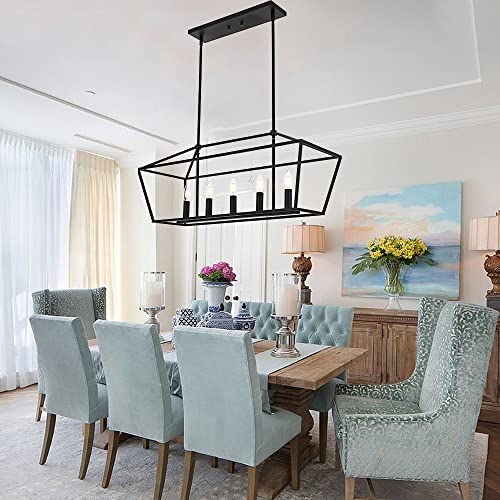 Melucee Farmhouse Chandeliers For Dining Rooms Black, 5-Light Industrial Pendant Lighting For Kitchen Island Candle Rectangle Chandelier Light Fixture Linear Lights, E12 Base #TOP5