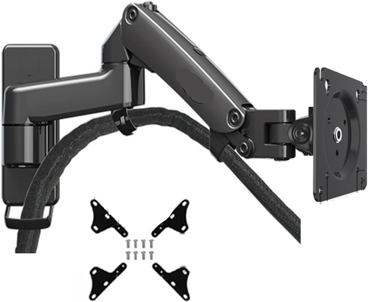 F150 3-12kg Aluminum Gas Spring Monitor TV Wall Bracket Full Motion 2 Arm 24" - 35" LCD Monitor Stand LED Bracket(Black with Adaptor)
