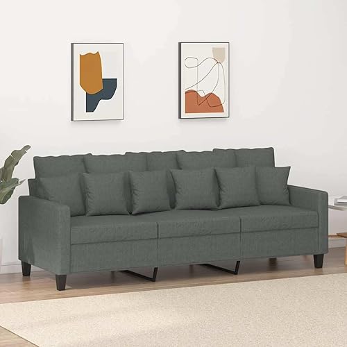 3-Seater Sofa Dark Gray Fabric, Modern Living Room Couch, 78"