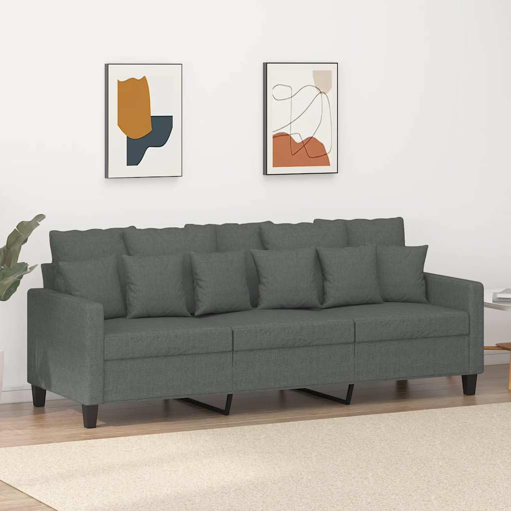 Sofá de 3 plazas de Tela Gris Oscuro 180 cm, Sofá Tapizado para Salón