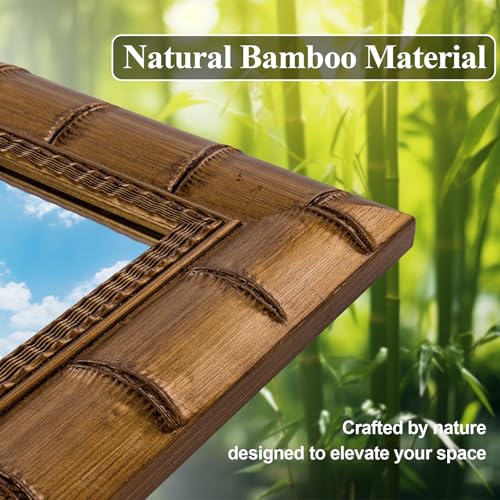 Image of Large Vintage Decorative Mirror for Wall, 53'' x 29'' Antiuqe Warm Gold Living Room Mirrors with Bamboo-Joint Frame, Classic Vintage Gold Wooden Mirror, Horizontal /Vertical