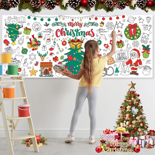Image of Litmitfu Giant Christmas Coloring Poster - Large Merry Christmas Coloring Tablecloth for Kids, Jumbo Xmas Paper Coloring Table Cloth Banner Activities Games Party Favors Crafts,30 x 72 Inch