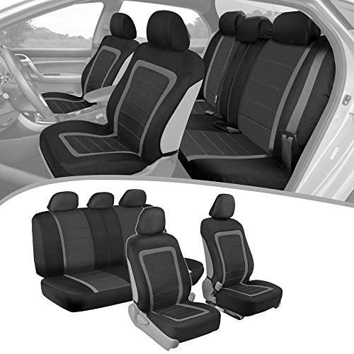 BDK ADV Performance Car Seat Covers - Automotive Interior Protection - PolyCloth Honeycomb Carbon Fiber with Accent Trim (Gray Trim, Seat Covers)